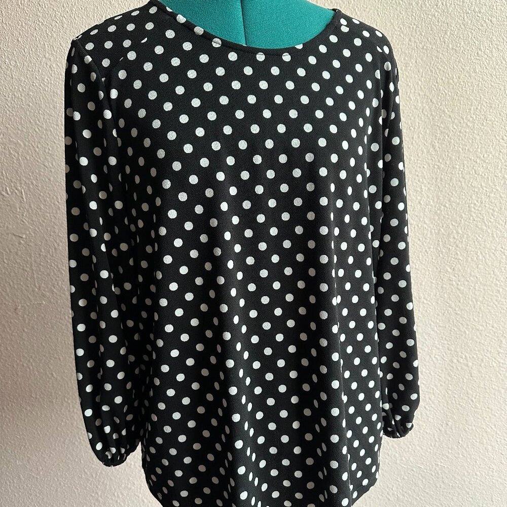 Adrianna Papell Black Polka Dot Blouse Size L